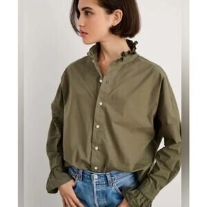 Alex Mill Easy Ruffle Shirt Green Button Down Long Sleeve Blouse XL